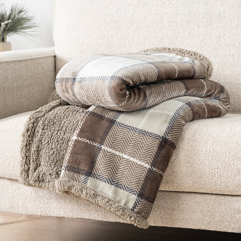 Pavilia 50" x 60" Plaid Sherpa Throw Blanket, Dark Grey photo 5