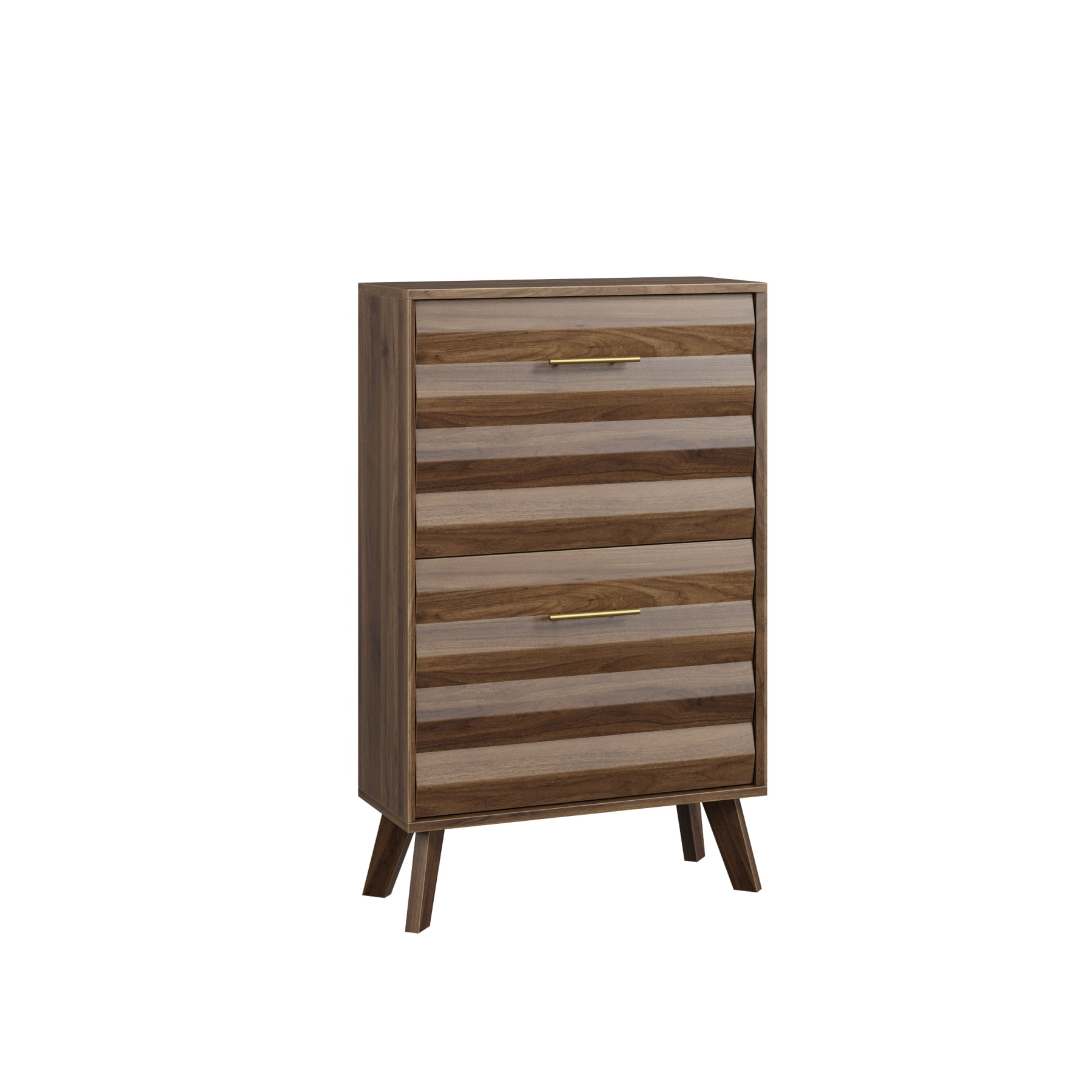 Leumius Shoe Cabinet with 2 Flip Drawers,Mid-century Modern Freestanding Shoe Storage Cabinet,Hidden Shoe Organizer for Entryway Hallway,Walnut