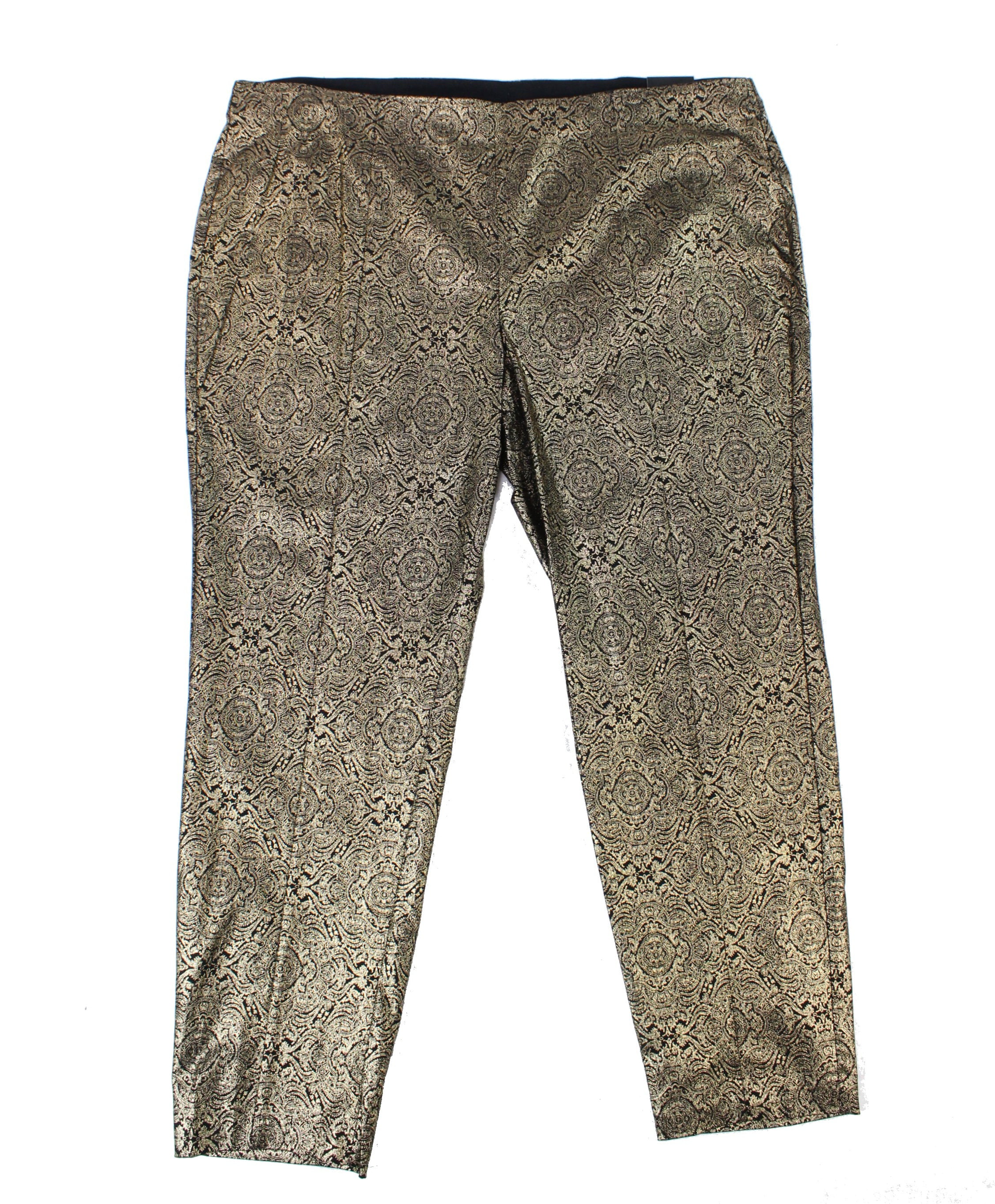 Alfani NEW Gold Black Women's Size 18W Plus Brocade Shimmer Pants ...