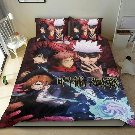 Jujutsu Kaisen Comforter Set Anime 3 Piece Bedding Set Cute Duvet Cover Sets Super Soft Girls Bedding Set Kids Bedroom Gifts,1 Duvet Cover with 2 Pillowcases Twin