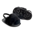 thumbnail image 3 of Infant Baby Girls Sandals Faux Fur Slides with Elastic Back Strap Flats Slippers Princess Dress First Walker Moccasins Shoes,Black,6-12 Months, 3 of 5