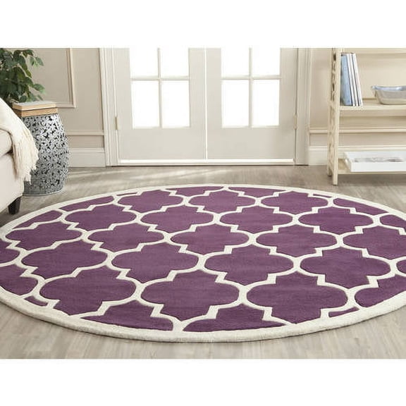 SAFAVIEH Chatham Gavin Geometric Wool Area Rug, Purple/Ivory, 4' x 4' Round