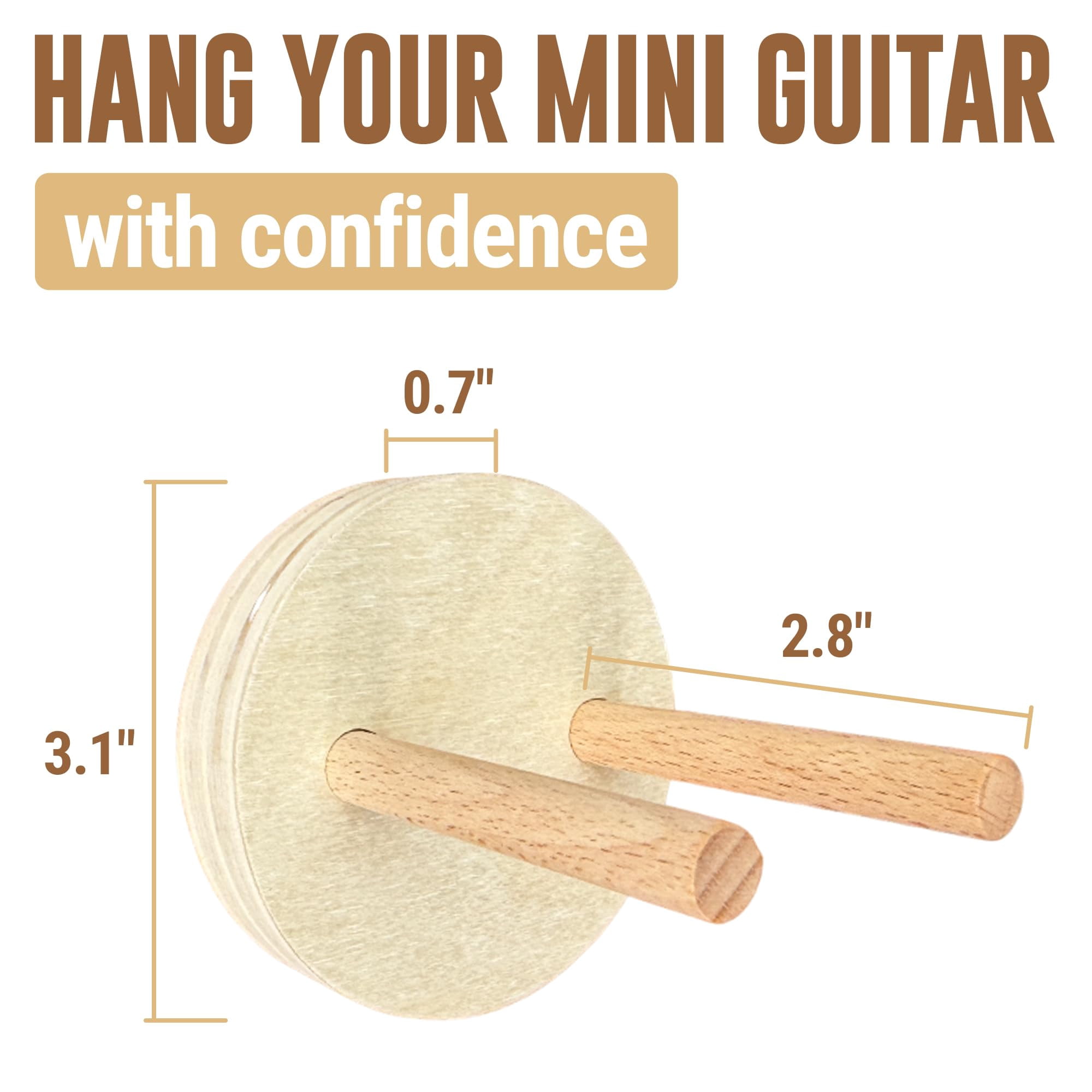 [2 Pack] Wall Mounts For Mini Guitars & Ukuleles - Wooden Hooks With Mounting Hardware Install In Minutes And Hang Confidence