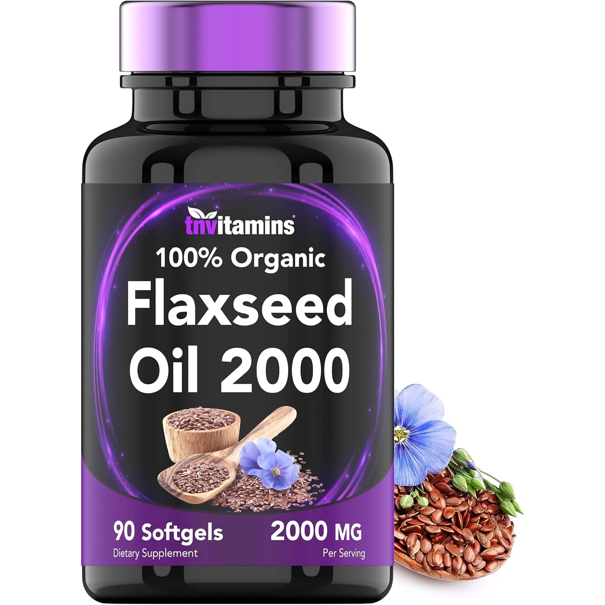 TNVitamins Flaxseed Oil Capsules 2000 mg – Omega 3 Fatty Acid Supplement Softgels For Men & Women – Non-GMO, 90 Count