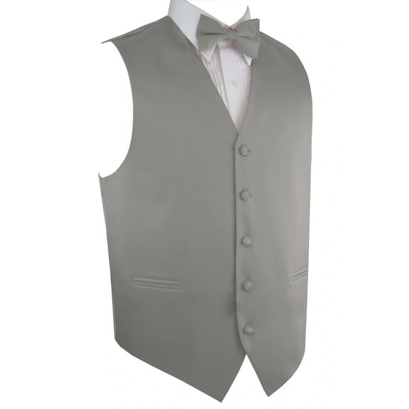 Best Tuxedo Men's Formal, Prom, Wedding, Homecoming, Cruise Tuxedo Vest, Bow-Tie & Hankie Set in Silver - L