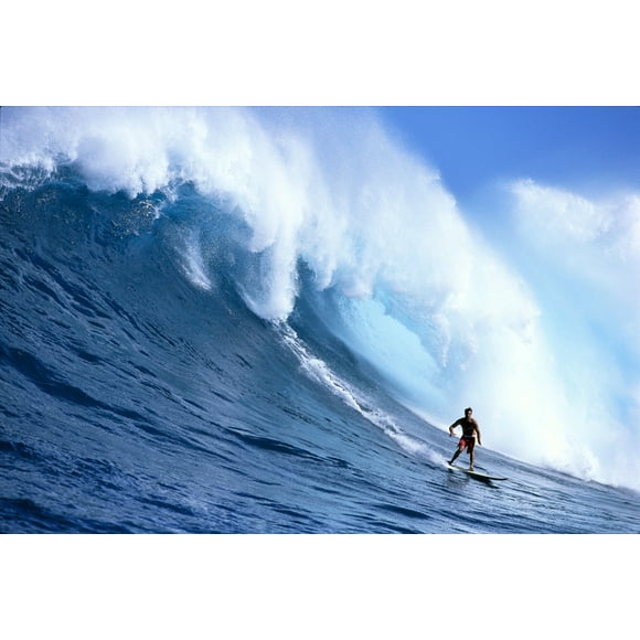 Hawaii, Maui, Jaws, Sierra Emory Looks At Camera, In Front Of Large Wave Poster Print (19 x 12)
