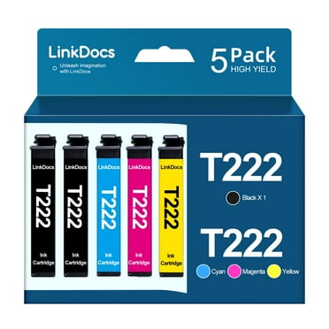 LinkDocs 222 Ink Cartridge Replacement for Epson 222 Ink Cartridges 222XL for Expression Home XP-5200 Workforce WF-2960 Printer ink (Black, Cyan, Magenta, Yellow, 5 Pack)
