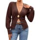 thumbnail image 1 of Cárdigan de Punto para Mujer, Larga, Cuello en V, Suéter de una Sola Hoja con Botones, Ropa de Abrigo Café S, 1 of 10