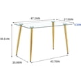 thumbnail image 2 of 47.24in Rectangle Glass Dining Table, Home Dining Table Large Size Dining Room Table with Tempered Glass Tabletop and Plating Metal Legs, Modern Style Table for Home, Kitchen, Dining Room (GoldenA), 2 of 7
