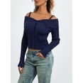 thumbnail image 6 of ZAXARRA Women's Slim Knit Tops Solid Color Off Shoulder Long Sleeve Sweaters Knitwear, 6 of 8