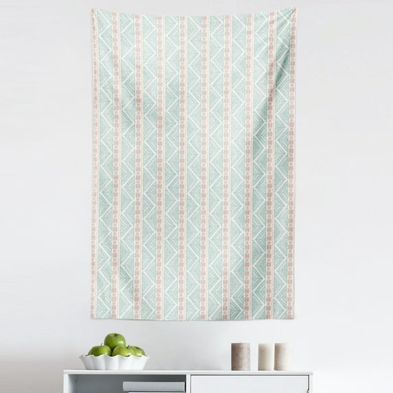 Mexican Print Tapestry, Horizontal Aztec Inspired Modernized Motifs in Soft Tones, Fabric Wall Hanging Decor for Bedroom Living Room Dorm, 5 Sizes, Pale Seafoam Peach, by Ambesonne