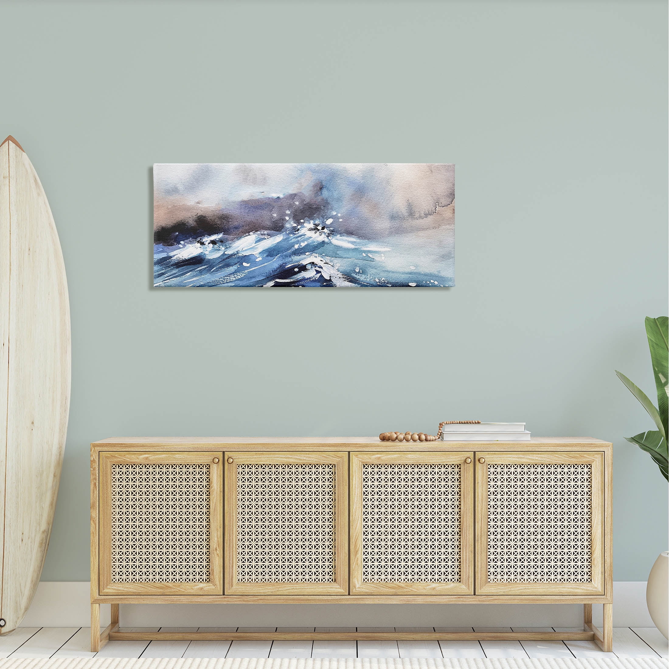 Marine Waves Ocean Weather Coastal Painting Gallery Wrapped Canvas Print Wall Art