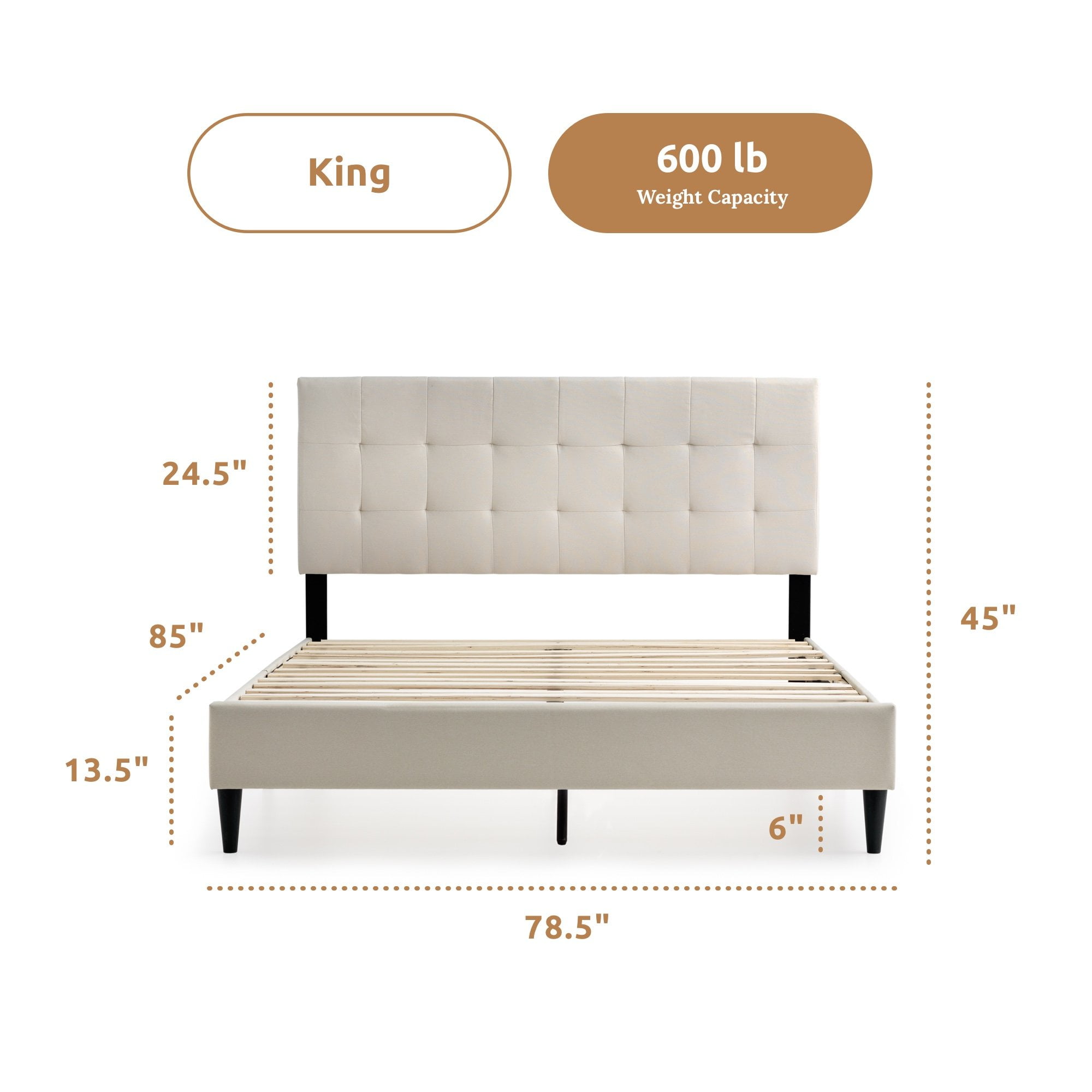 Rest Haven Ells Square Tufted Upholstered Bed, King, Cream