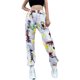 thumbnail image 3 of TRKIYQC Pantalones de Parte Inferior Cerrada para Mujer, Pantalones de Calle Elásticos de Cintura Alta con Estampado de Graffiti Blanco con Bolsillos TRKIYQC moda, 3 of 9