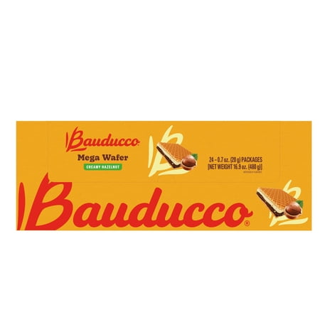 Bauducco Mega Wafer – Large Crispy Wafer Layers with Creamy Hazelnut 0.7 oz Individually Wrapped Wafers (Pack of 24)