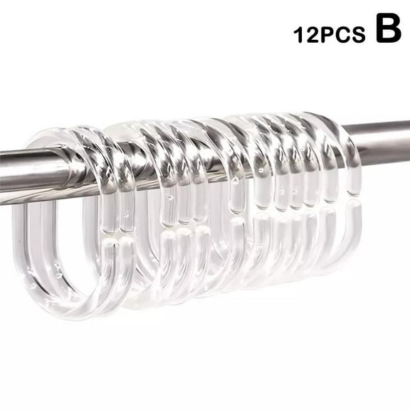CUJMH Shower Curtain Hooks, Clear, 12 Piece Set