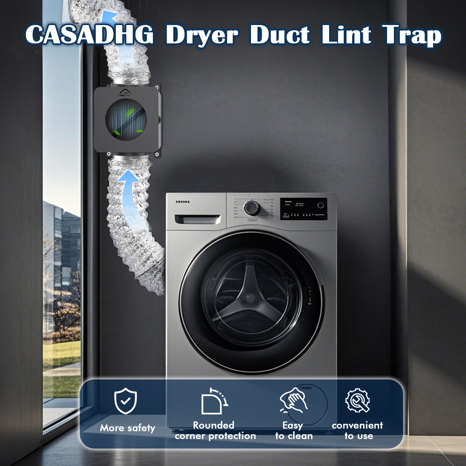 Indoor Dryer Vent Kit Pro - 4" Fireproof Aluminum Hose & Stainless Steel Lint Trap for Gas/Electric Dryers,8FT Duct, Metal Mesh, Clamps Included