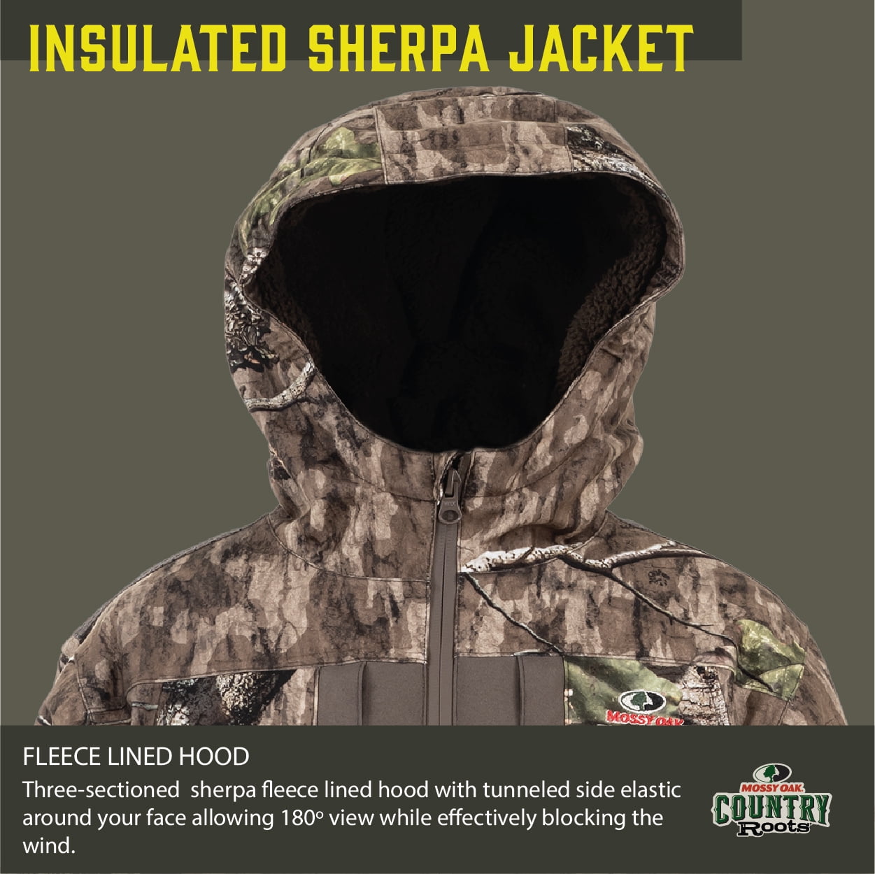 Mossy Oak Elements Youth Hunting Jacket Sherpa Lined Waterproof, Mossy Oak Country Roots, Size 2X-Large
