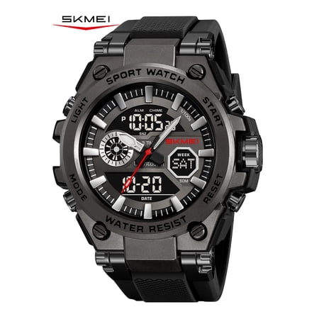 SKMEI Men's Watches Outdoor Sports Waterproof Military Watch Tactical Digital Analog Wrist Watch Multi Function Led Large Face Alarm Stopwatch for Man