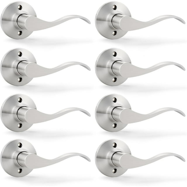 Satin Nickel Door Handle Interior Brushed Nickel Passage Door Lever for Hall and Closet Keyless Door Lock Set Reversible for Left Right Sided Doors Leverset Handleset