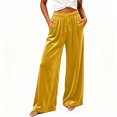 thumbnail image 5 of Women's Soft Velour Wide Leg Pants Drawstring Elastic Waist Loose Palazzo Trousers with Pockets Casual Party Loungewear Trousers Yellow, 5 of 9