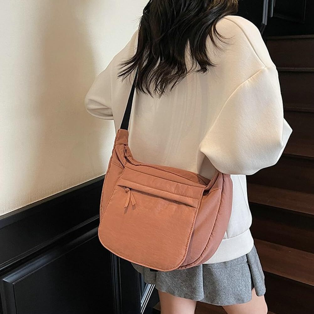 LKJYER Slouchy Nylon Bags for Women 2025 Crescent Crossbody Bag Hobo Shoulder Purse Work Travel Tote Handbag Everyday Purses