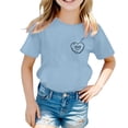 thumbnail image 1 of Hiiyo T-Shirt à Manches Courtes Col Rond Imprimé Cœur pour Filles T-Shirt Décontracté d'Été, 1 of 3