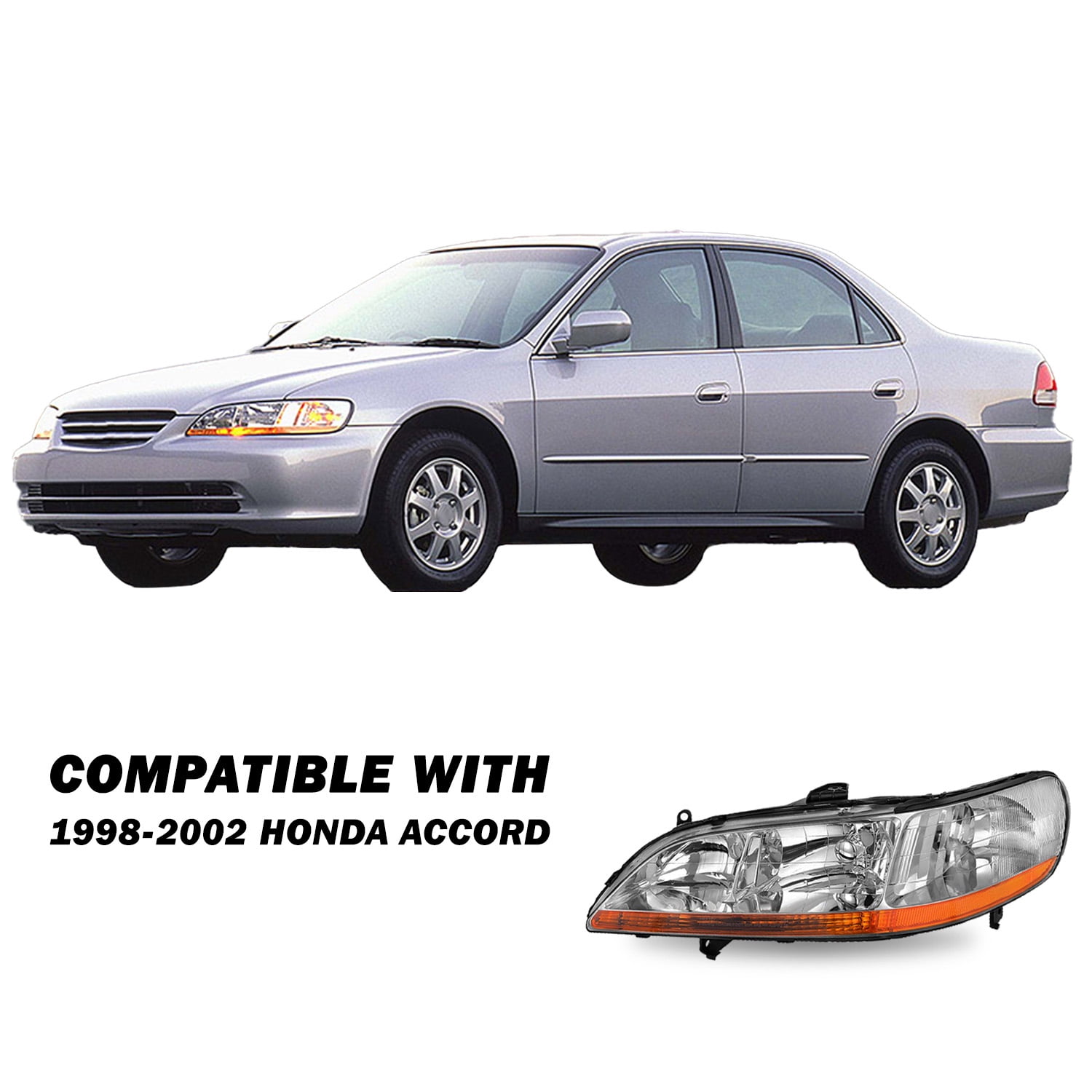 For 98-02 Honda Accord Chrome Amber Headlights Assembly Pair 1998-2002