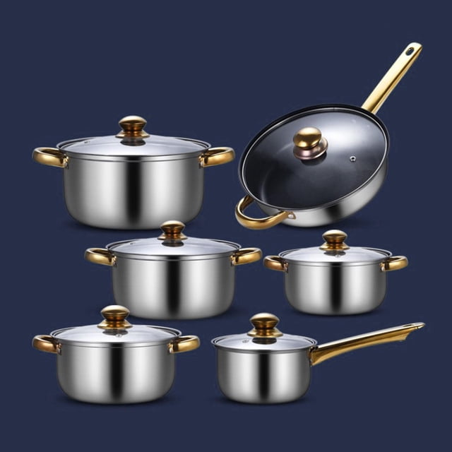 Juego de Utensilios de Cocina de 6x, Juego de Ollas Y Sartenes, Sartén Antiadherente, Cacerola con Tapa de Vidrio, Olla para Sopa, Cocina, Acero Cacerolas con olla sopera
