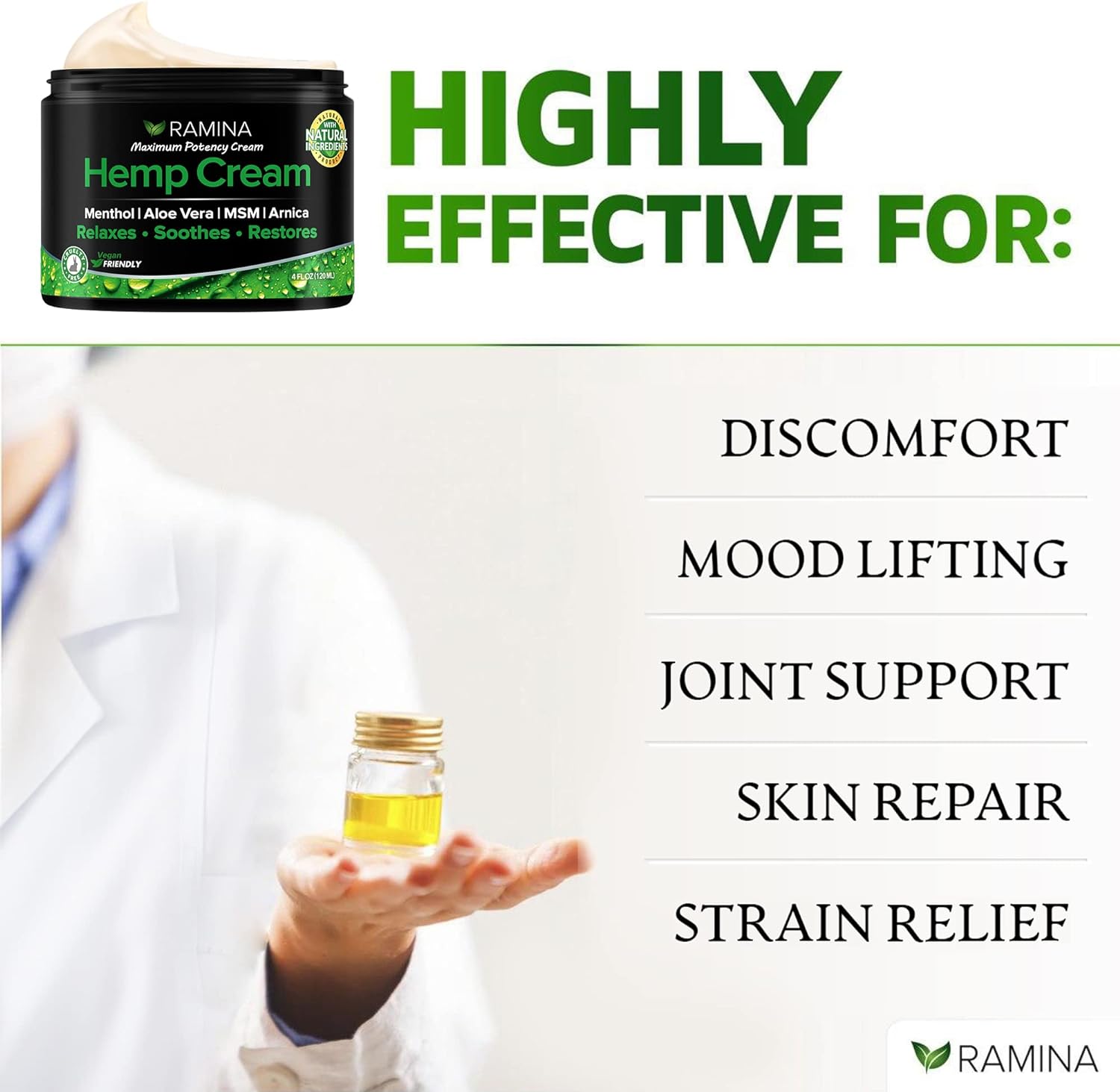 Ramina Natural Hеmp Extract Cream - Made in USA - Infused with Menthol ...