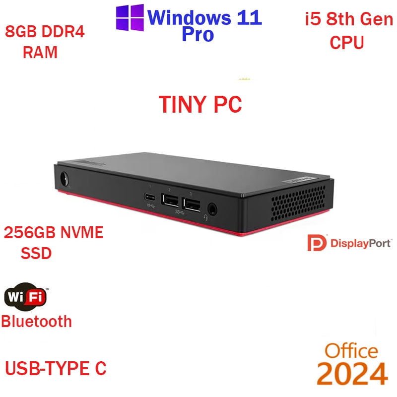 Restored Windows 11 Lenovo ThinkCentre Tiny PC i5 8th gen 8GB RAM 256GB SSD WiFi BT Mini Desktop Computer PC Office24 (Refurbished)
