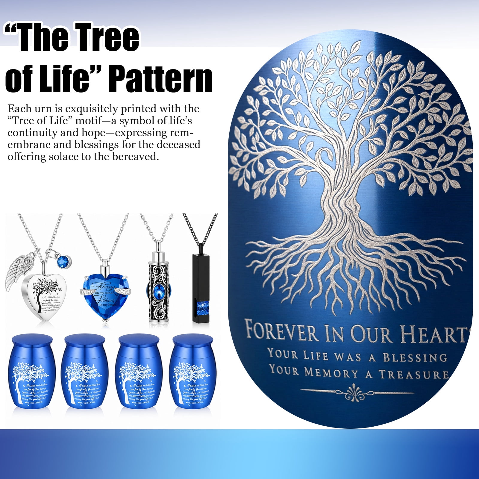 4Set Cremation Urn Necklace Set Tree of Life Pattern Small Pet Ash Memorial Keepsake Urn Mini Funeral Ashes Holder for Human Pet Loved Ones