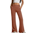 thumbnail image 2 of Siminsem Women's Flared Yoga Leggings With Pockets High Waisted Butt Lifting Workout Pants Casual Summer Travel Beach Palazzo Pants Petite Lounge Wear, Brown, S, 2 of 6