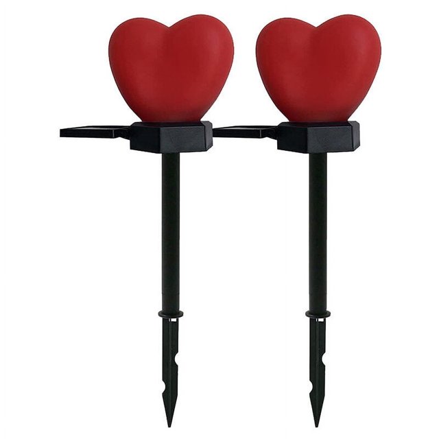 Paquete de 6 luces solares de corazón rojo para el día de San Valentín, decoración en forma de corazón impermeable para exteriores para jardín, camino, parterre, cementerio, porche, camino de entrada,