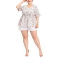 thumbnail image 2 of MODA NOVA Juniors' Plus Size Blouse Floral Ruffle Smock Sleeve V Neck Peplum Top, 2 of 5
