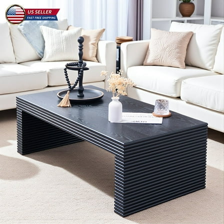 Hassch 47.6" Coffee Table in Ribbed Textured Design, Modern Rectangular Living Room Accent Table, Black