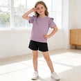 thumbnail image 2 of Eltusu Girls Cotton T-Shirts, Soft Crewneck Short Sleeve Solid Color Summer Kids Tee Purple Size 8 T, 2 of 4