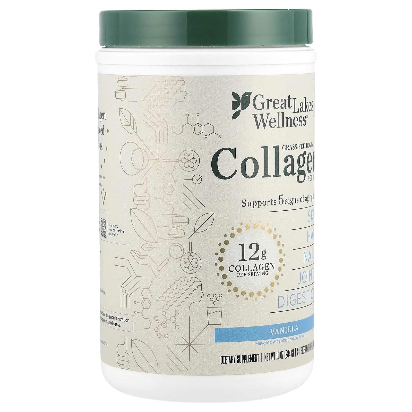 Great Lakes Wellness Bovine Collagen Peptides Grass-Fed Vanilla 10 oz