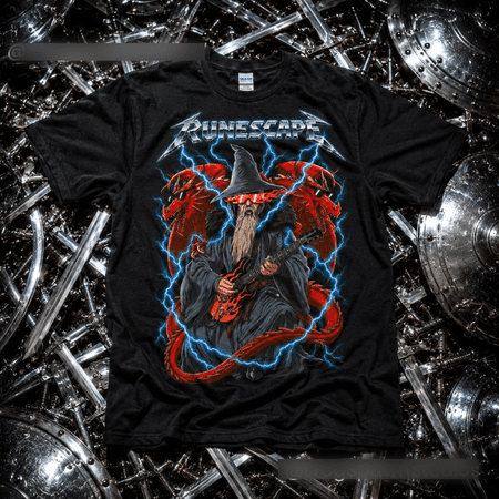 KnuxTee Old School RuneScape Wizard T-Shirt | Grunge Y2K Magical OSRS, medieval fantasy shirt, dark fantasy, wizardcore, Navy S