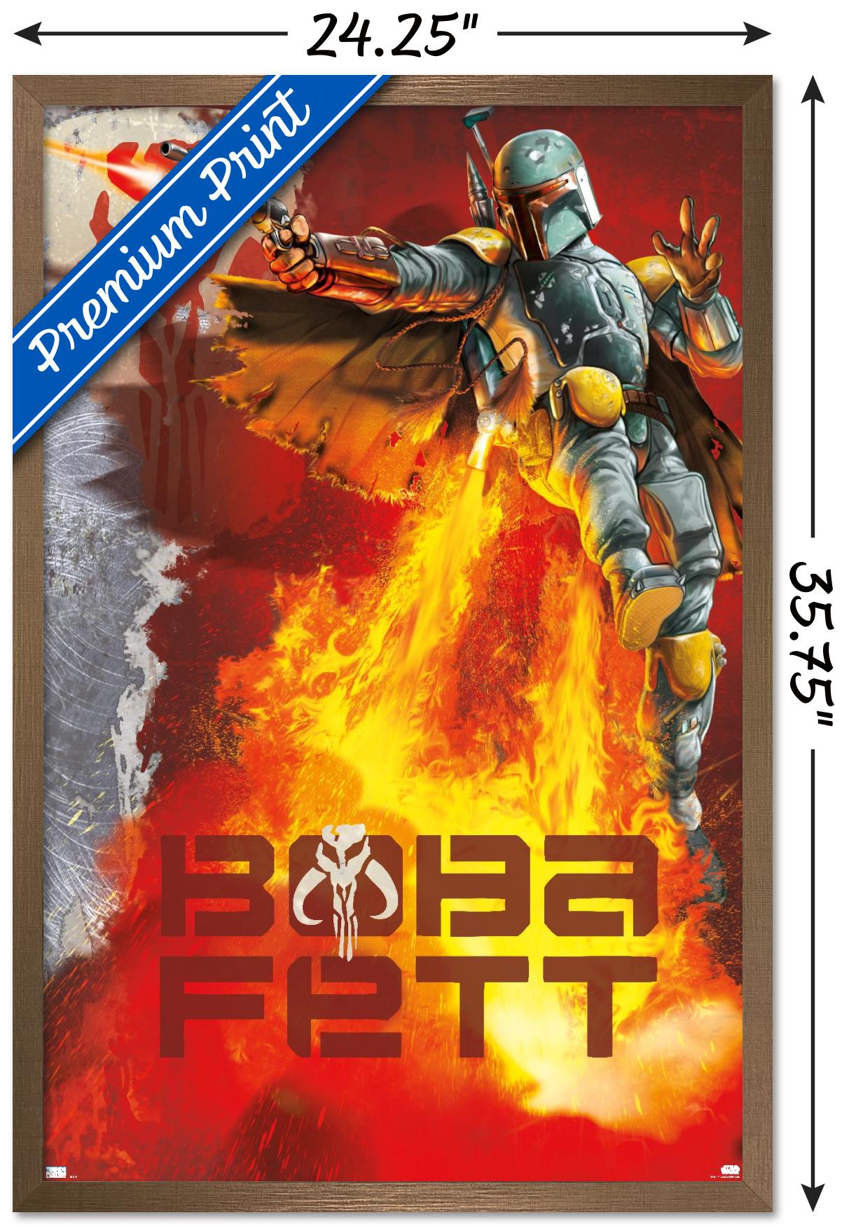Star Wars: Saga - Boba Fett - Jet Pack Flames Wall Poster, 22.375" x 34", Framed
