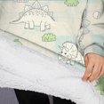 thumbnail image 3 of Oversized Wearable Blanket Hoodie,LightBeige Cartoon Dinosaurs Geometric Pattern Sherpa Blanket Hoodie with Super Pockets,Super Warm Fuzzy Pullover for Women & Men, 3 of 6