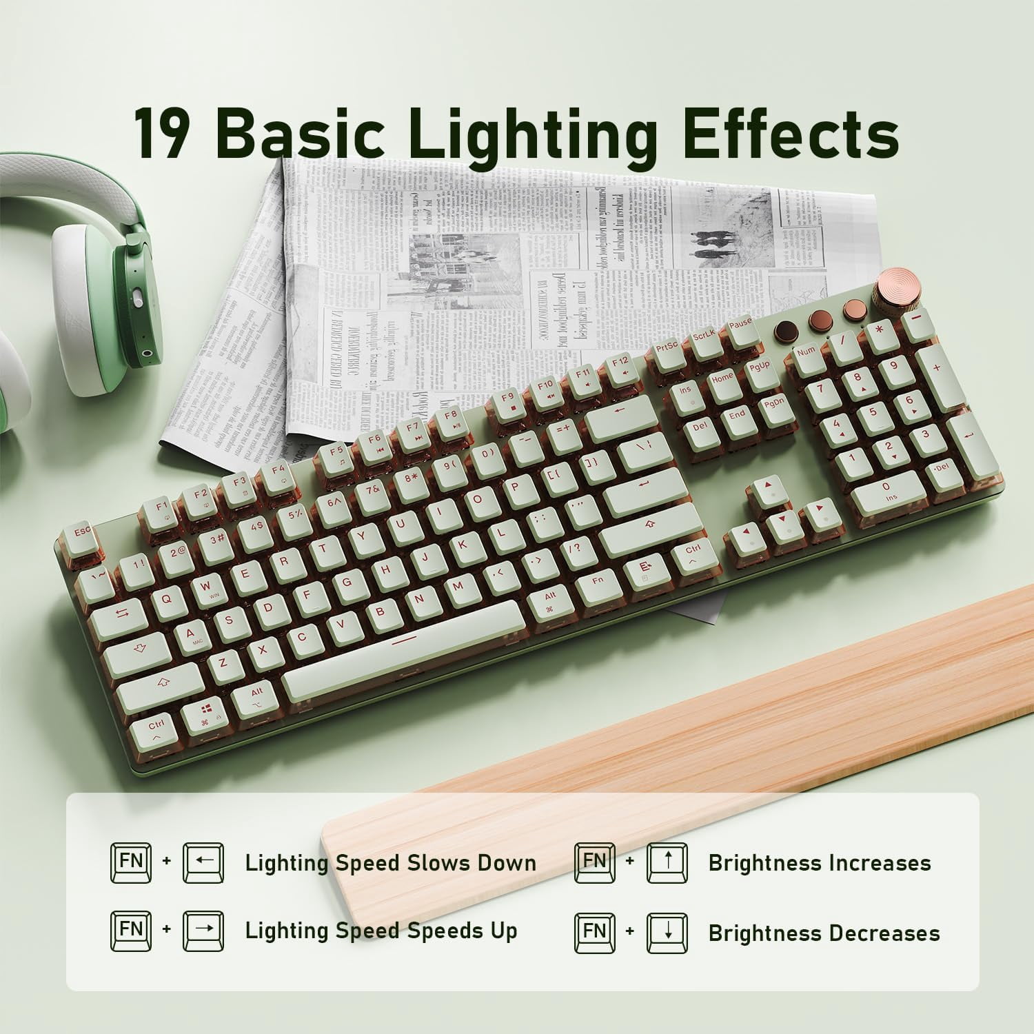 Typewriter Style Mechanical Gaming Keyboard, Wired Mechanical Keyboards,104 Keys Backlit LED Keyboards, Media Control Knob, Wired Computer Keyboard Pink Switch for Windows/Mac/PC-Purple