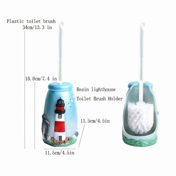 Lighthouse Toilet Brush Set - Ocean-Themed Resin Holder & Plastic Brush | Space-Saving, Drip-Proof Bathroom Decor