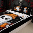 thumbnail image 3 of Erosebridal Cute Orange Ghost Zipper Twin Comforter Sets with Fitted Sheet and 2 Pillowcases for Boys Girls, Gothic Pumpkin Bat Zipper Bedding Set, Halloween Reversible, 4pcs, 3 of 7