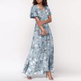 thumbnail image 3 of Women's Floral Maxi Dress Short Sleeve V Neck Ruffle Hem Summer Beach Boho Dresses Casual Flowy A-Line Sundress, 3 of 7