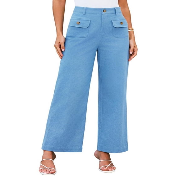 LYMAYTER Women Casual Trousers High Waist Wide Leg Pants for S-3XL Business Casual Long Straight Pants