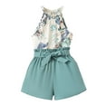 thumbnail image 2 of Little Girls Shorts Set Outfits Set Sleeveless Matching Sets Girls Summer Outfit Tank Top With Printed Shorts Casual Playwear Two Piece Coordinated Ensemble Clothes Set Sky Blue 7-8 Years, 2 of 9
