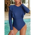 thumbnail image 3 of ALove Women's Ruffled Zipper One Piece Rashguard Long SLeeve Tummy Control Swimwear, 3 of 6