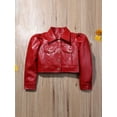 thumbnail image 3 of Sunisery Toddler Girls Motorcycle Jackets PU Faux Leather Coat Turn-Down Collar Long Sleeve Crop Tops Outerwear Coats, 3 of 7