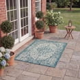 thumbnail image 3 of SAFAVIEH Courtyard Kebo Traditional Indoor/Outdoor Area Rug, 4' x 5'7", Teal/Cream, 3 of 11